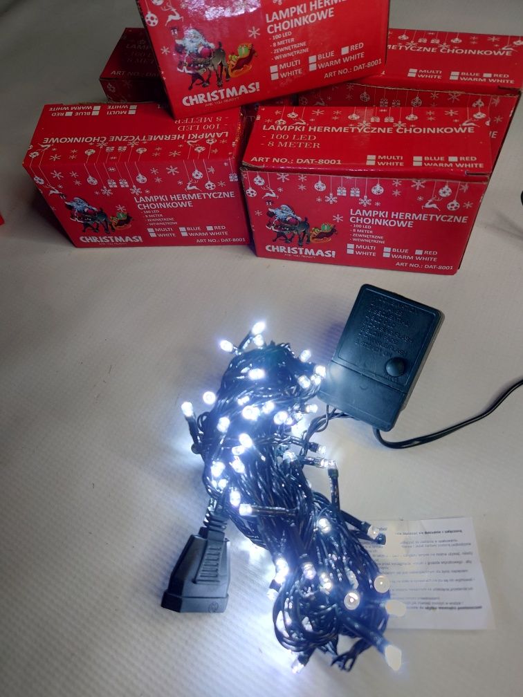 Lampki na choinkę 100 LED 8m Wewnętrzne Zimne białe Programator Mocne