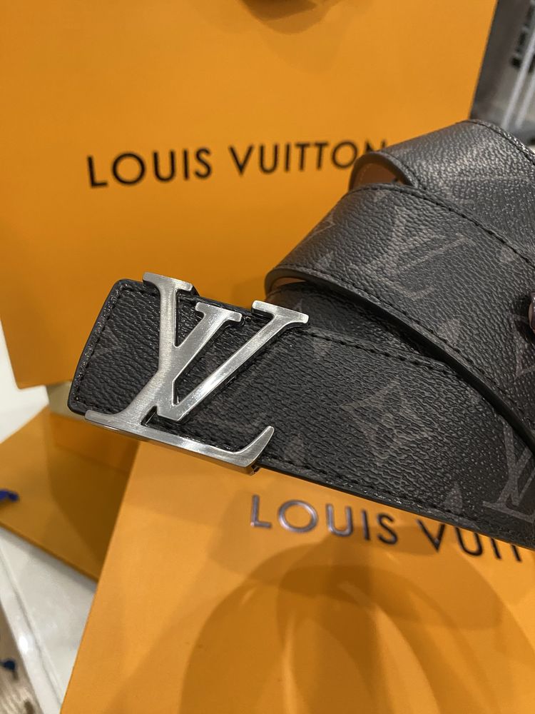 Pasek męski skórzany LV Louis Vuitton Monogram Graphite szary 115 cm