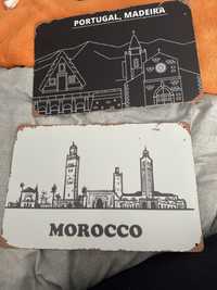 Placas metal marrocos e madeira decorativas