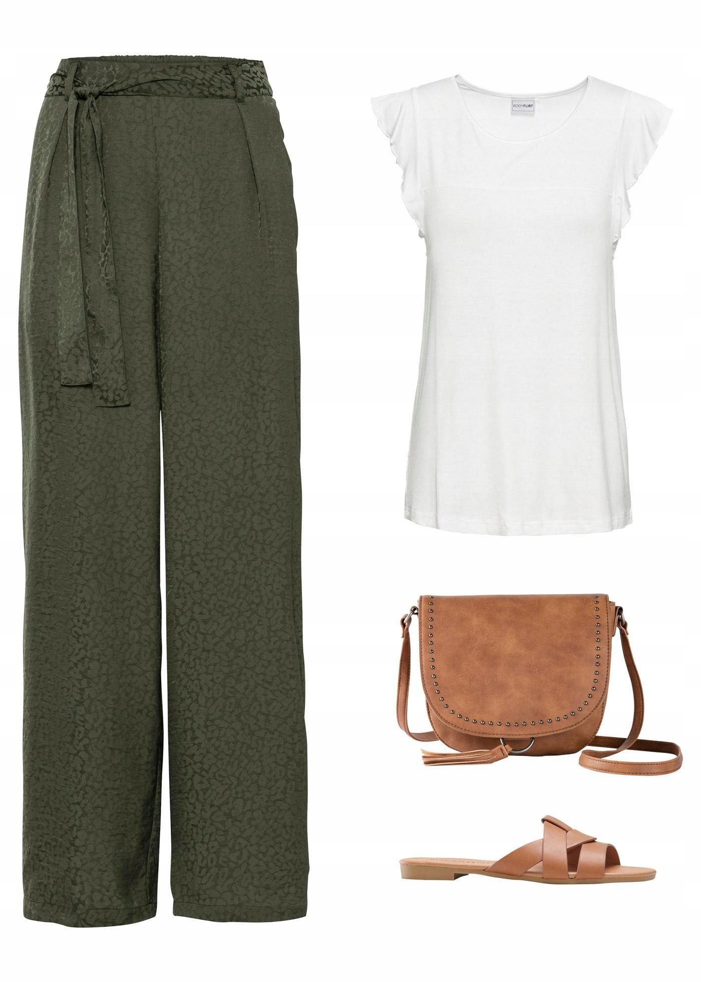 B.P.C satynowe spodnie khaki w cętki r.42