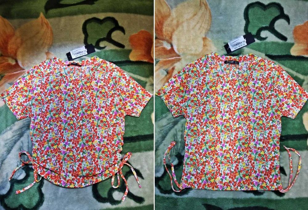 Футболка оранжевая в цветочек на девочку 140-146см