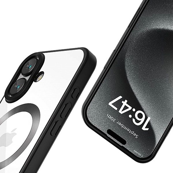 Etui Tech-Protect MagFlex MagSafe na iPhone 16 - przezroczyste z czarn