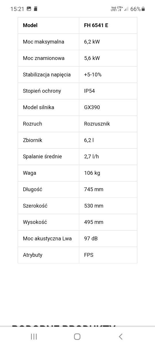Agregat 6.2 kW prądotwórczy Nowy Honda Fogo FH 6541