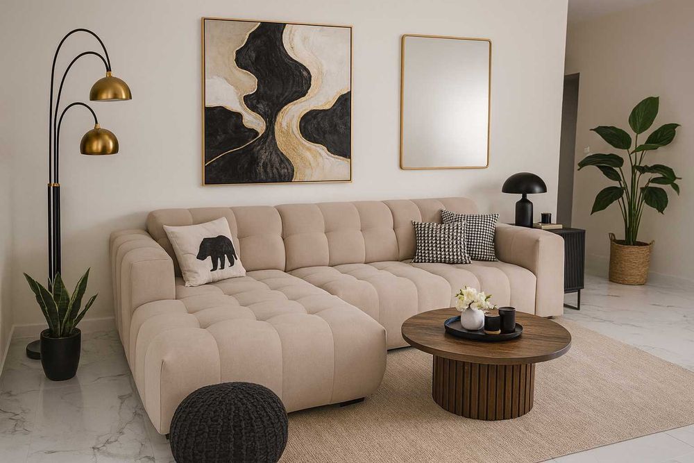 Nowoczesny narożnik elegancki z nowoczesnymi przeszyciami rogówka sofa