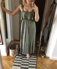 H&m mama sukienka oliwkowa maxi długa khaki falbany hiszpanka s