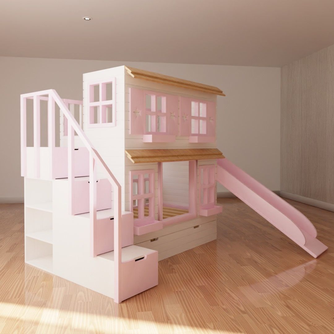 Łóżko piętrowe domek dla dzieci z antresolą