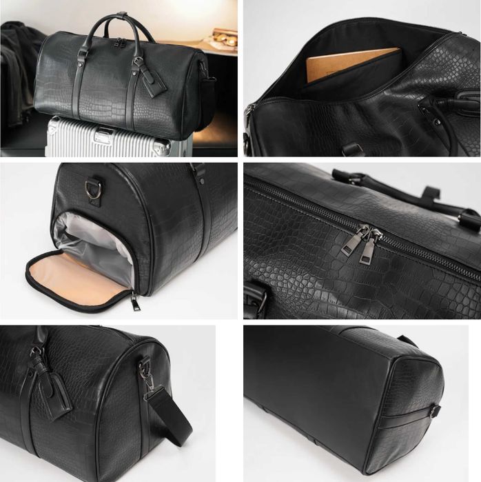 Сумка чорна на плече, велика дорожня для ручної поклажі /Сумка кожаная