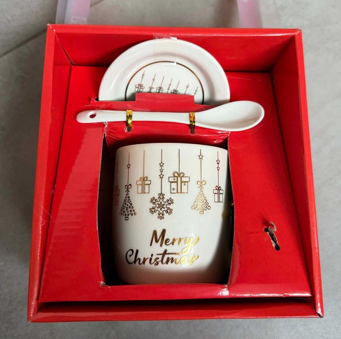 Zestaw Kubek Świąteczny z Zaparzaczem Łyżeczką 350ml na Prezent
