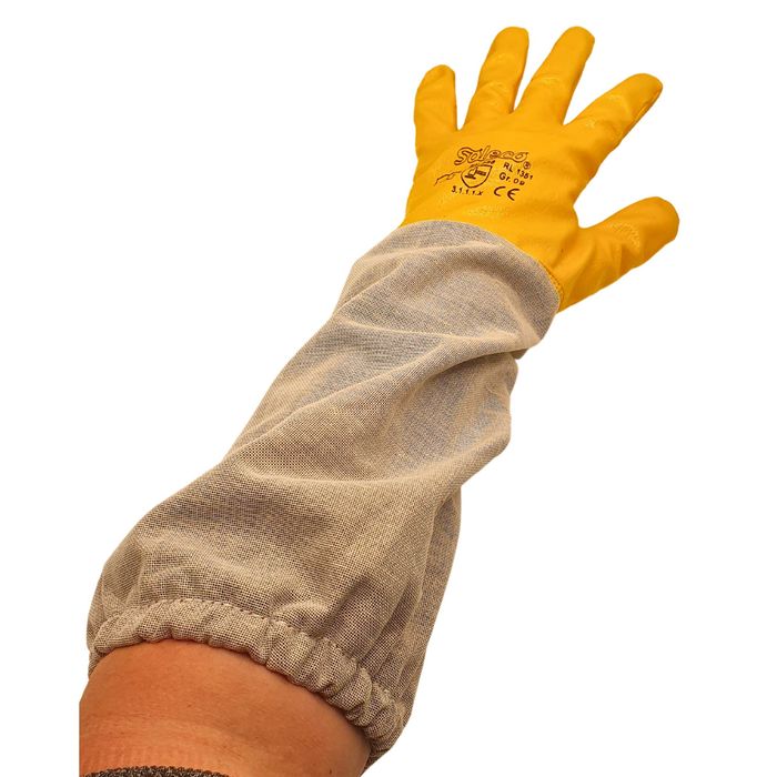 Rękawice Pszczelarskie Nitrylowe z płótnem Żółte Długie Mocne Polskie