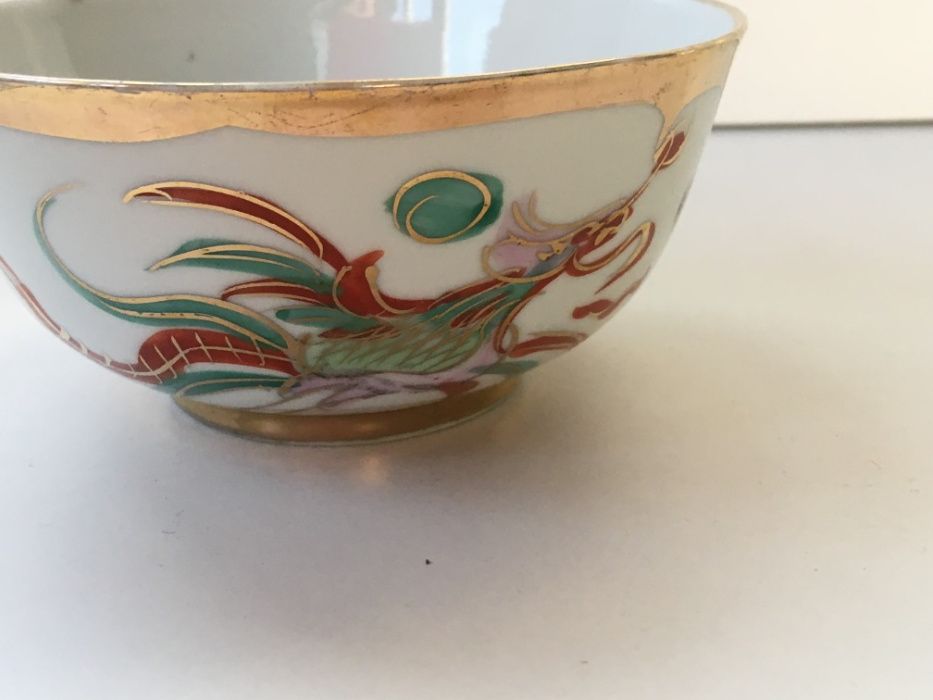 Taça e colher de arroz japonesas dragão de ouro, Sec. XX