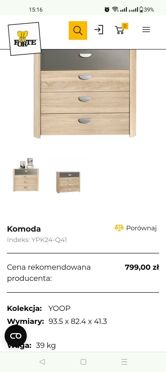 Komoda i szafka nocna FORTE