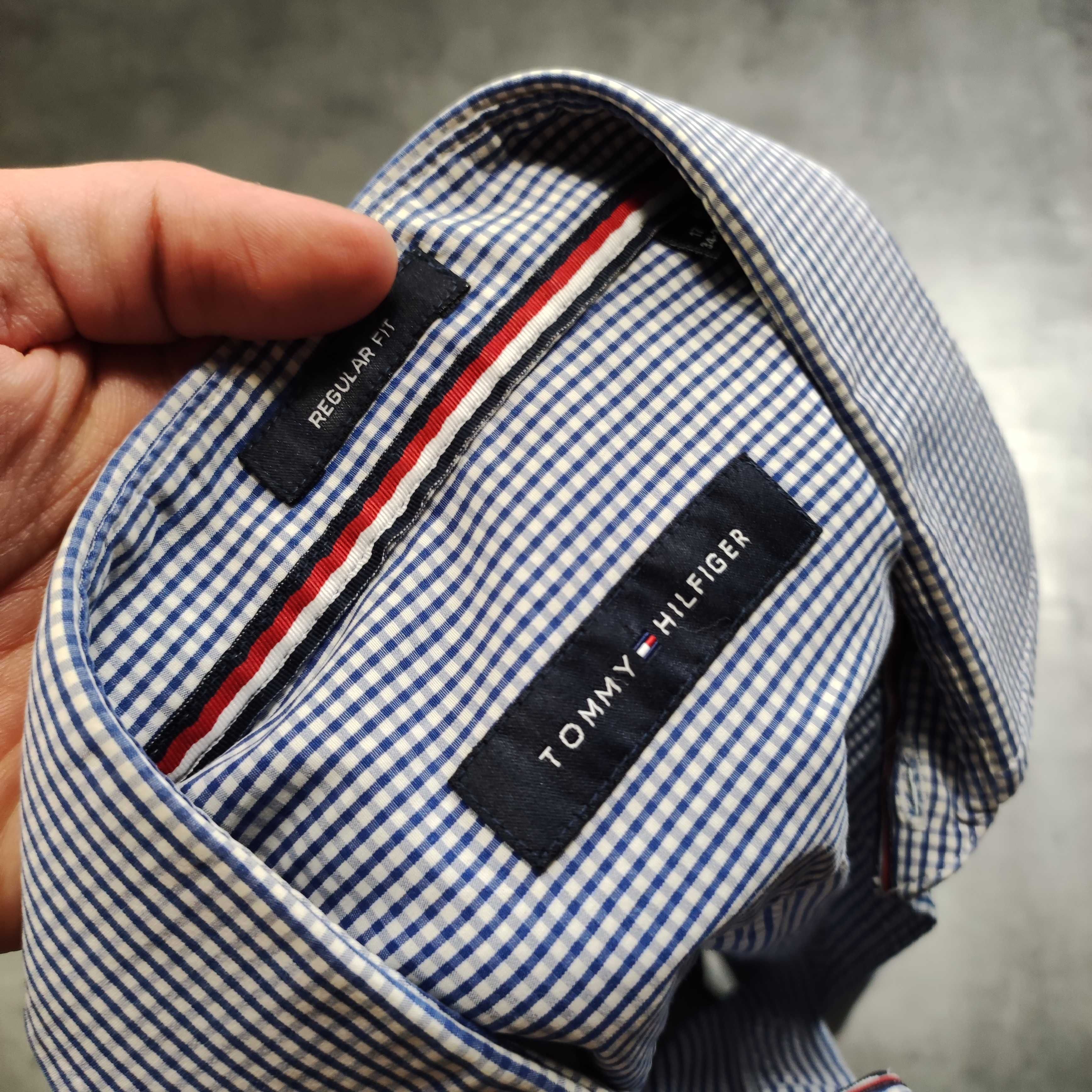 MĘSKA Elegancka Koszula Drobna Kratka Tommy Hilfiger Garnitur Pocket