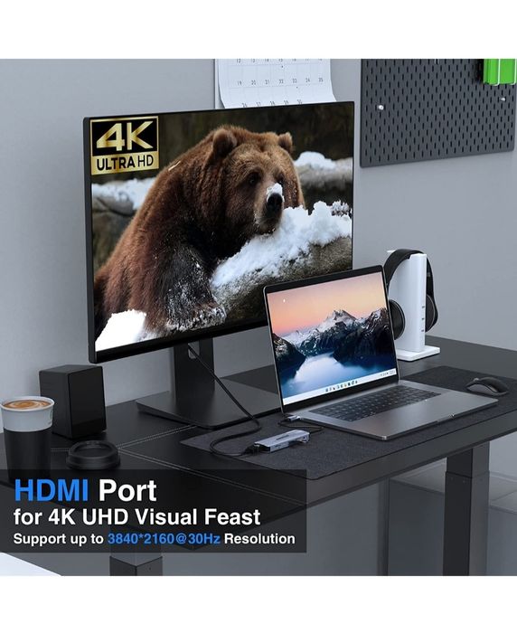 Adaptador USB C 6 Em 1 multiporta Hub compatível Mackbook / surface