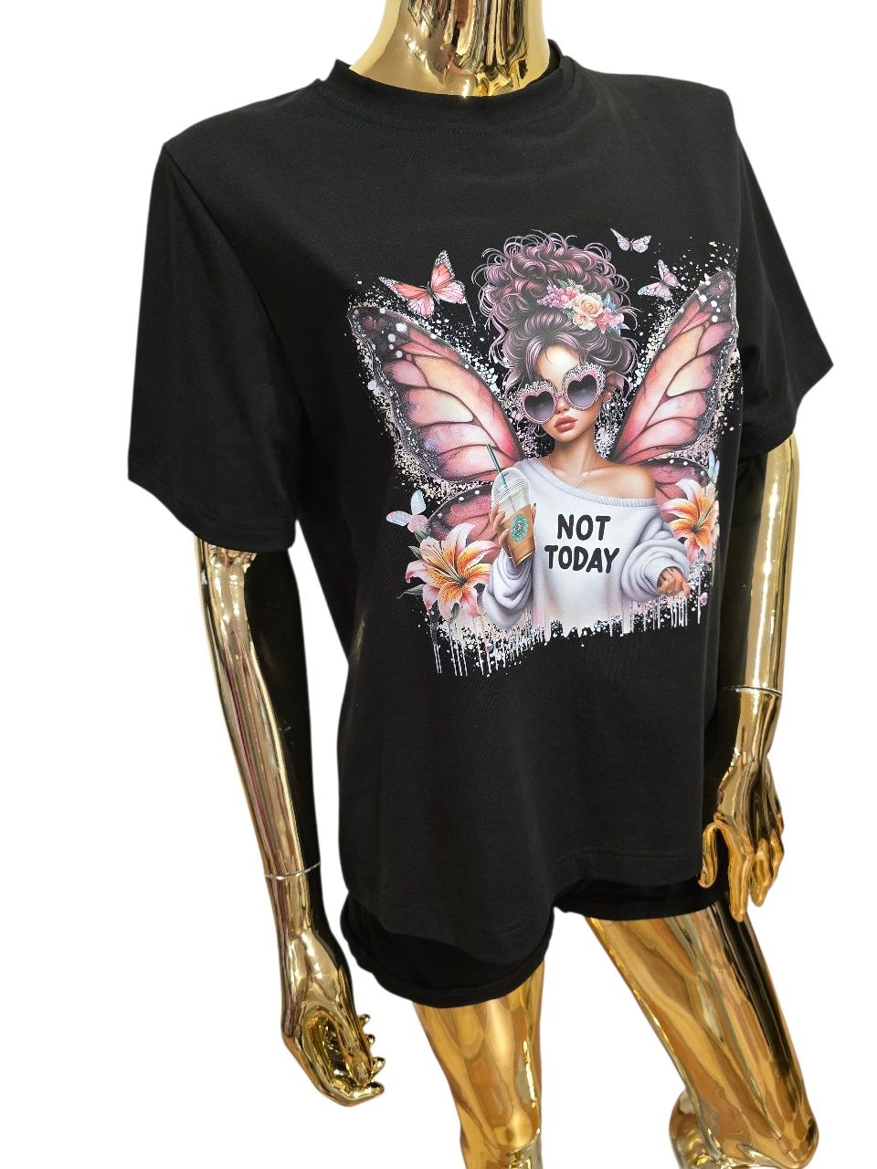 T-shirt damski bawełniany czarny NOT TODAY MMK rozmiar uniwersalny