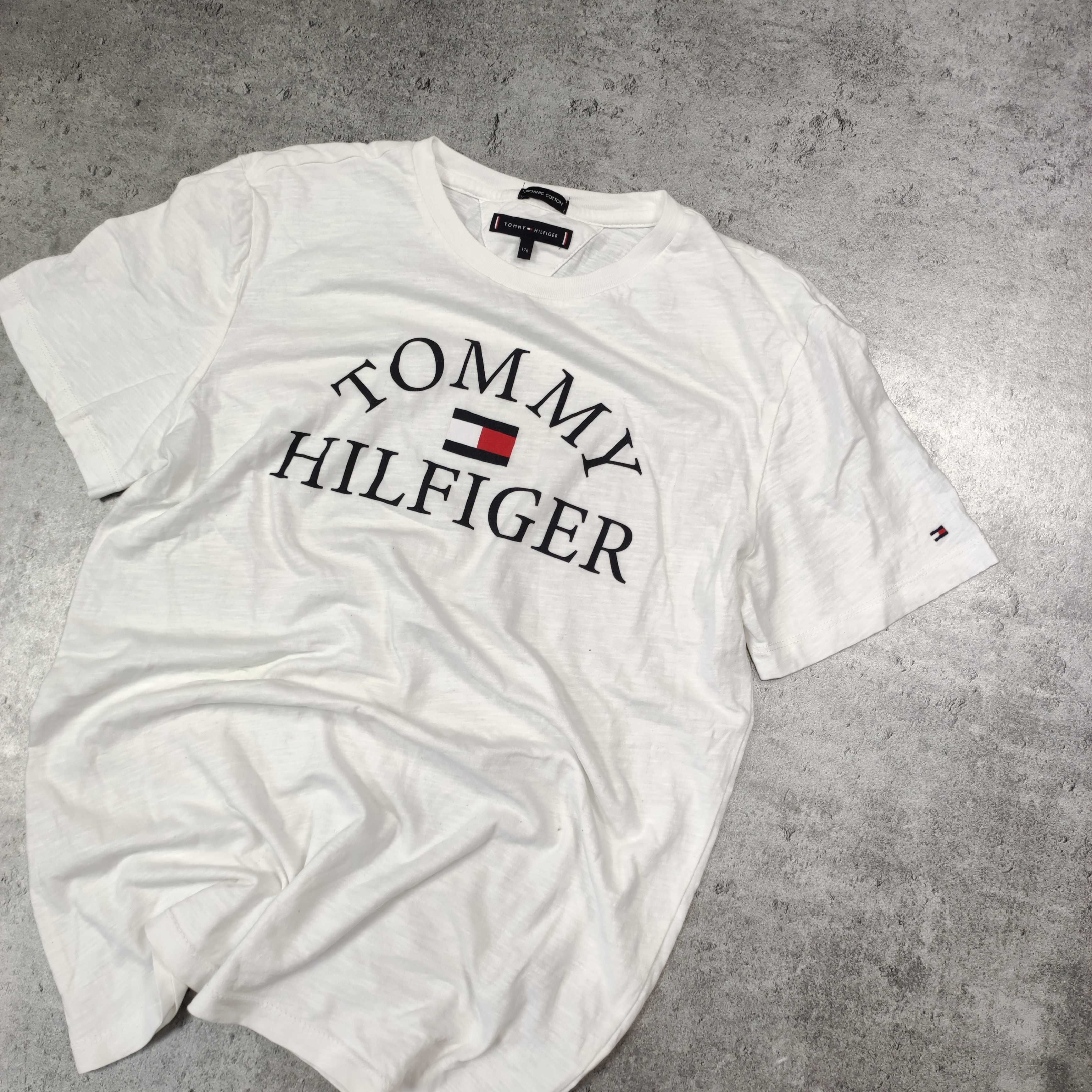 MĘSKA PREMIUM Koszulka Bawełna Lekka Duże Logo Biała Tommy Hilfiger