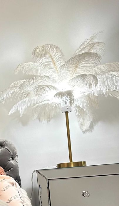 Lampa palma biała strusie pióra 60 cm podstawa złota KARE DESIGN