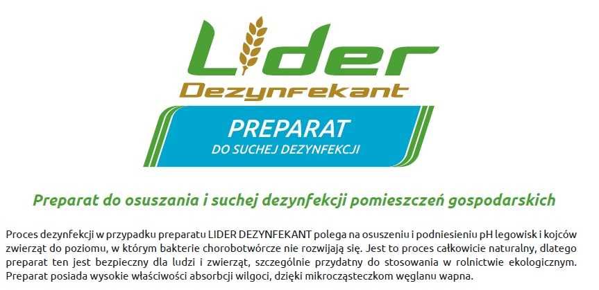 Lider dezynfekant, preparat do osuszania powierzchni kurnika, dobory