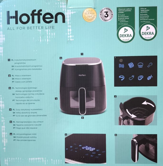 Frytkownica beztłuszczowa Hoffen 5 L, 1550 W, nowa.