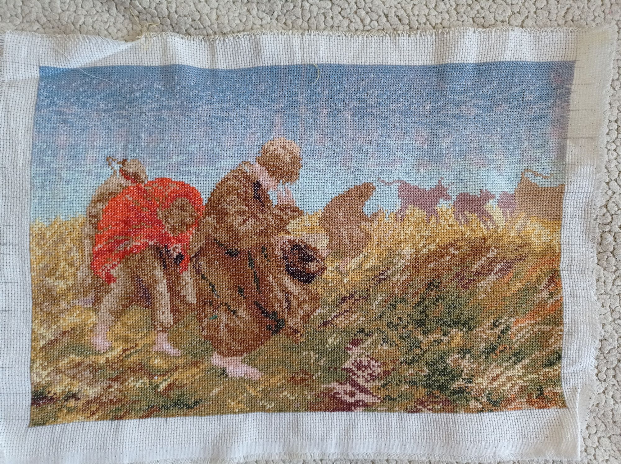 Obraz haftowany - Chłopi w polu