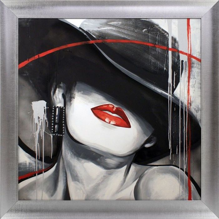 OBRAZ Kobieta z czerwonymi ustami Ars Longa dekoracja 70-70,rama 82-82