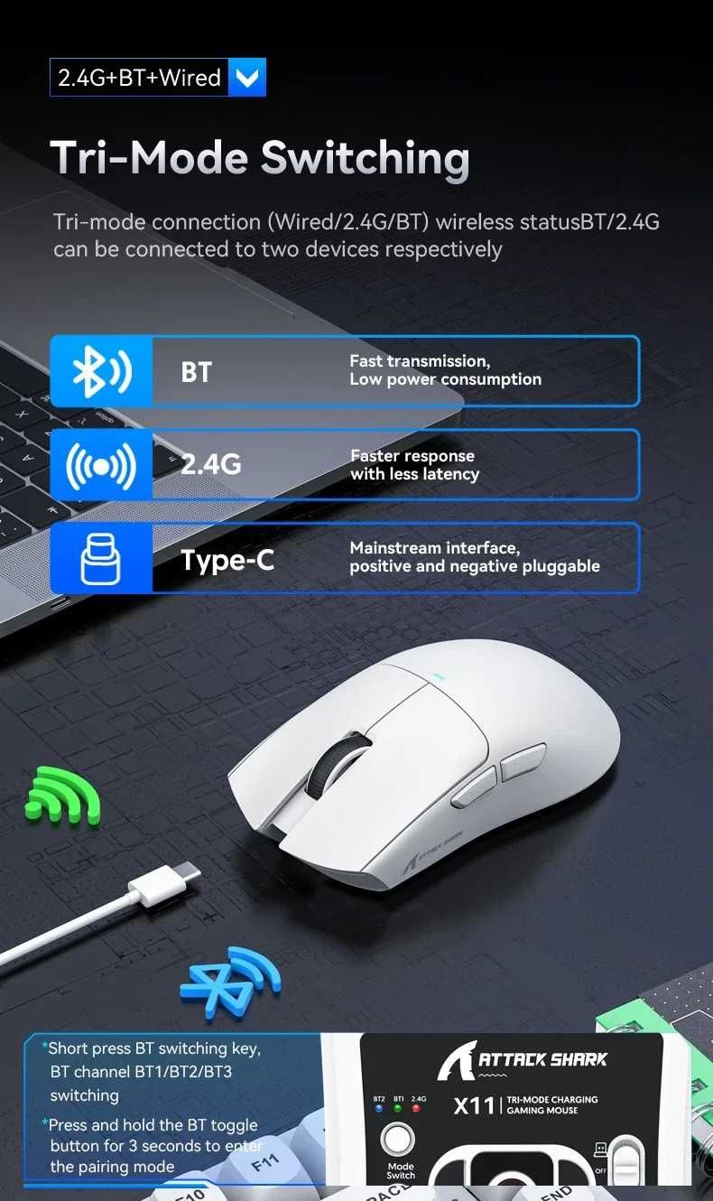 Игровая мышь Attack Shark X11 PAW3311 Bluetooth White
