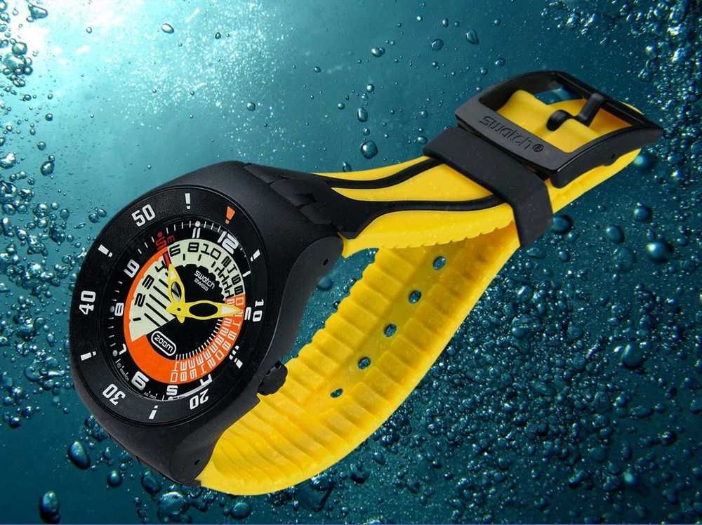 Часы швейцарские для плавания дайвинга Swatch Farfallino Giallo