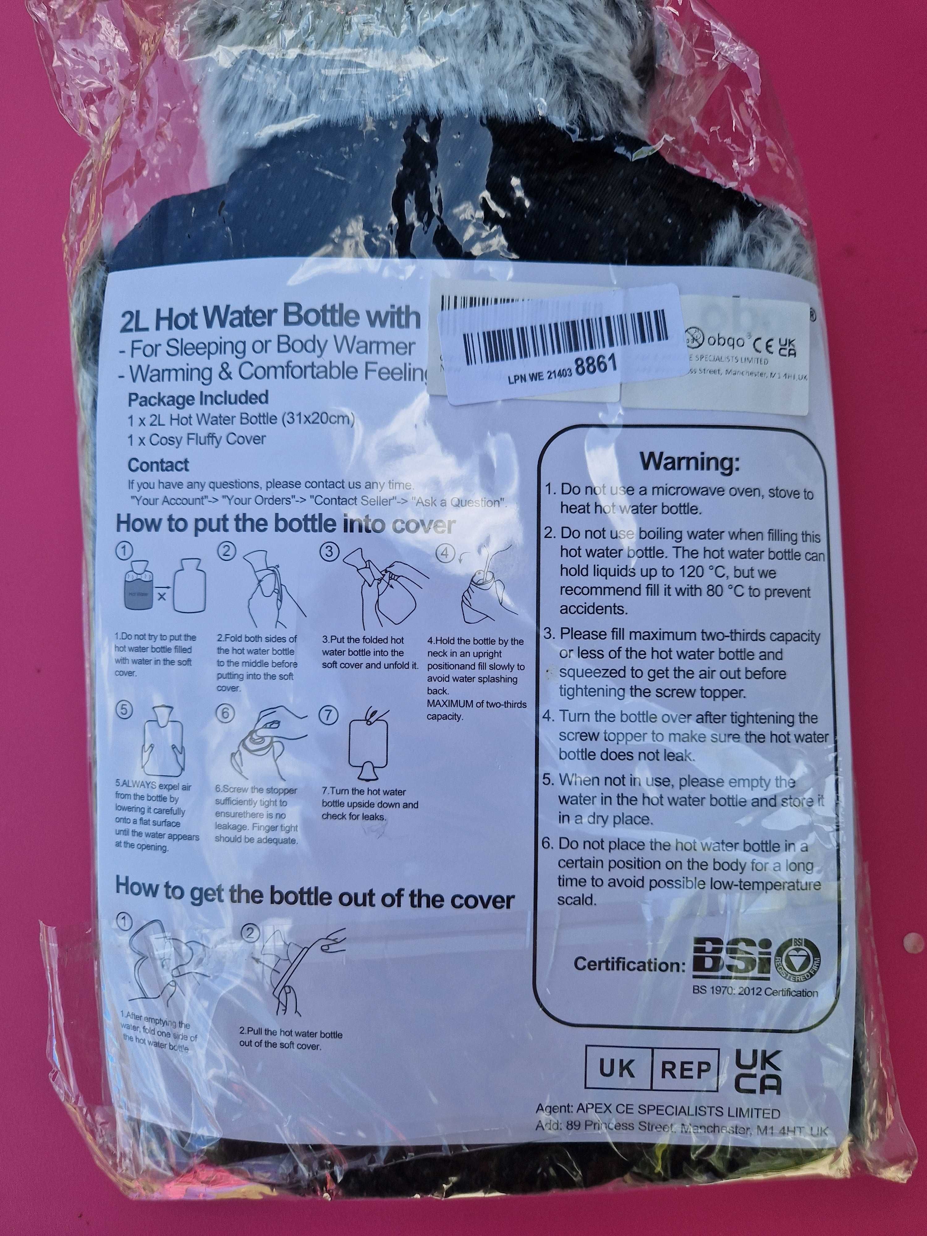 Duży futrzany termofor, 2l, idealny na prezent, nowy