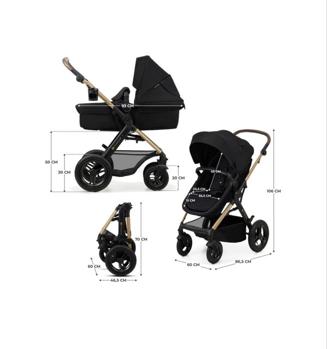 Carrinho de bebé 3 em 1 preto