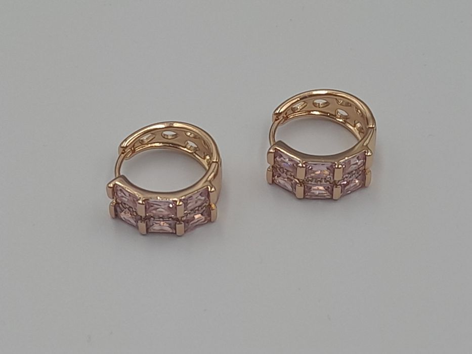 Kolczyki pozłacane Xuping różowe cyrkonie