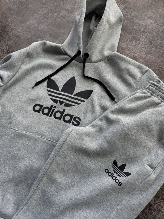 Костюм чоловічий теплий на флісі штани і худі Аді 2 кольори сірий/чорн