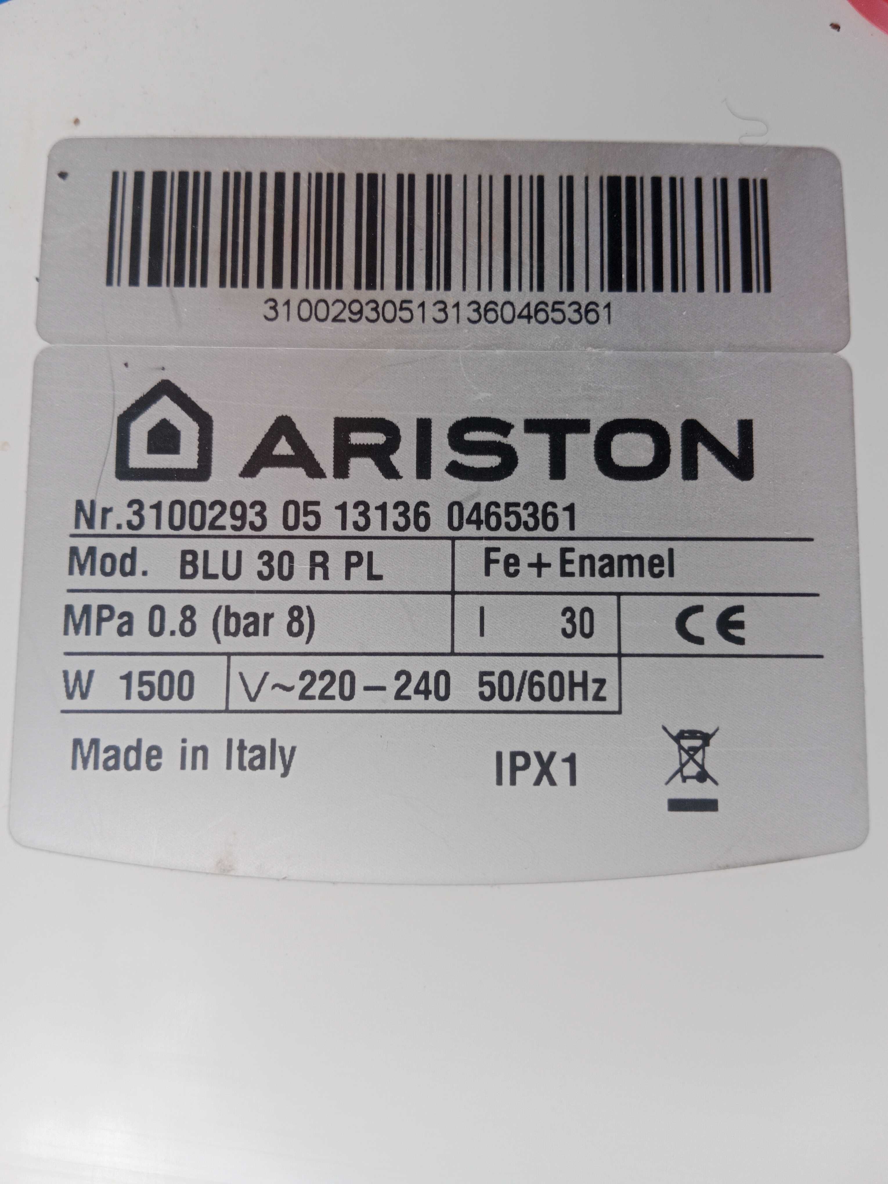 Bojler, podgrzewacz wody ARISTON BLU 30 R PL 1500 - uszkodzona grzałka