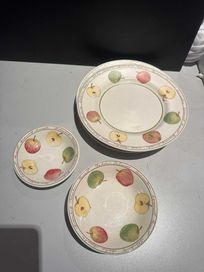 Zestaw naczyń - talerze obiadowe + miseczki wzór jabłka