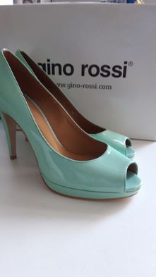 Buty czółenka peep toe szpilki GINO ROSSI NOWE r.38 miętowe skórzane