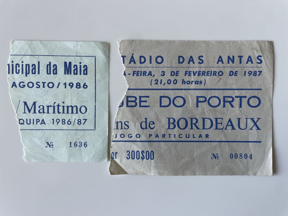 Bilhetes Fc Porto x Bordéus e Marítimo 1986
