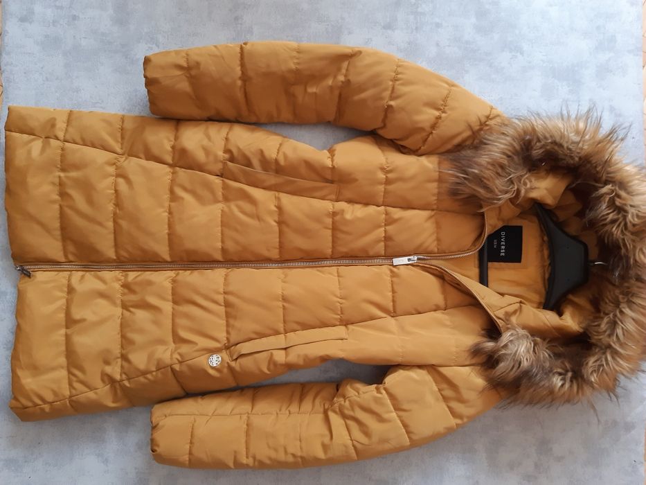 Diverse Piękny dłuższy miodowy musztardowy płaszcz kurtka M L pikowana