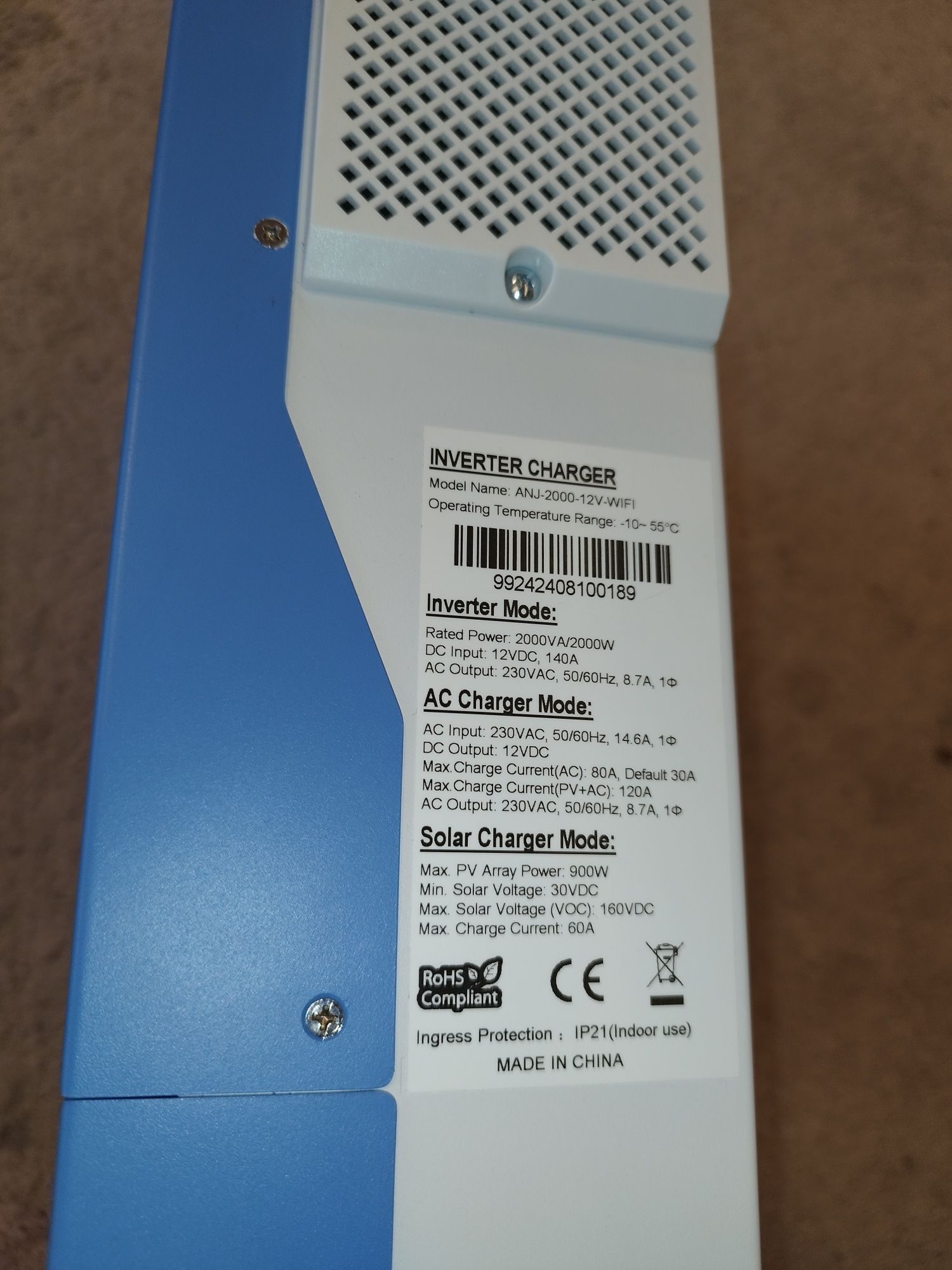 Гібридний інвертор ANENJI ANJ-2000-12V-WIFI, 12 В, 2000 Вт
