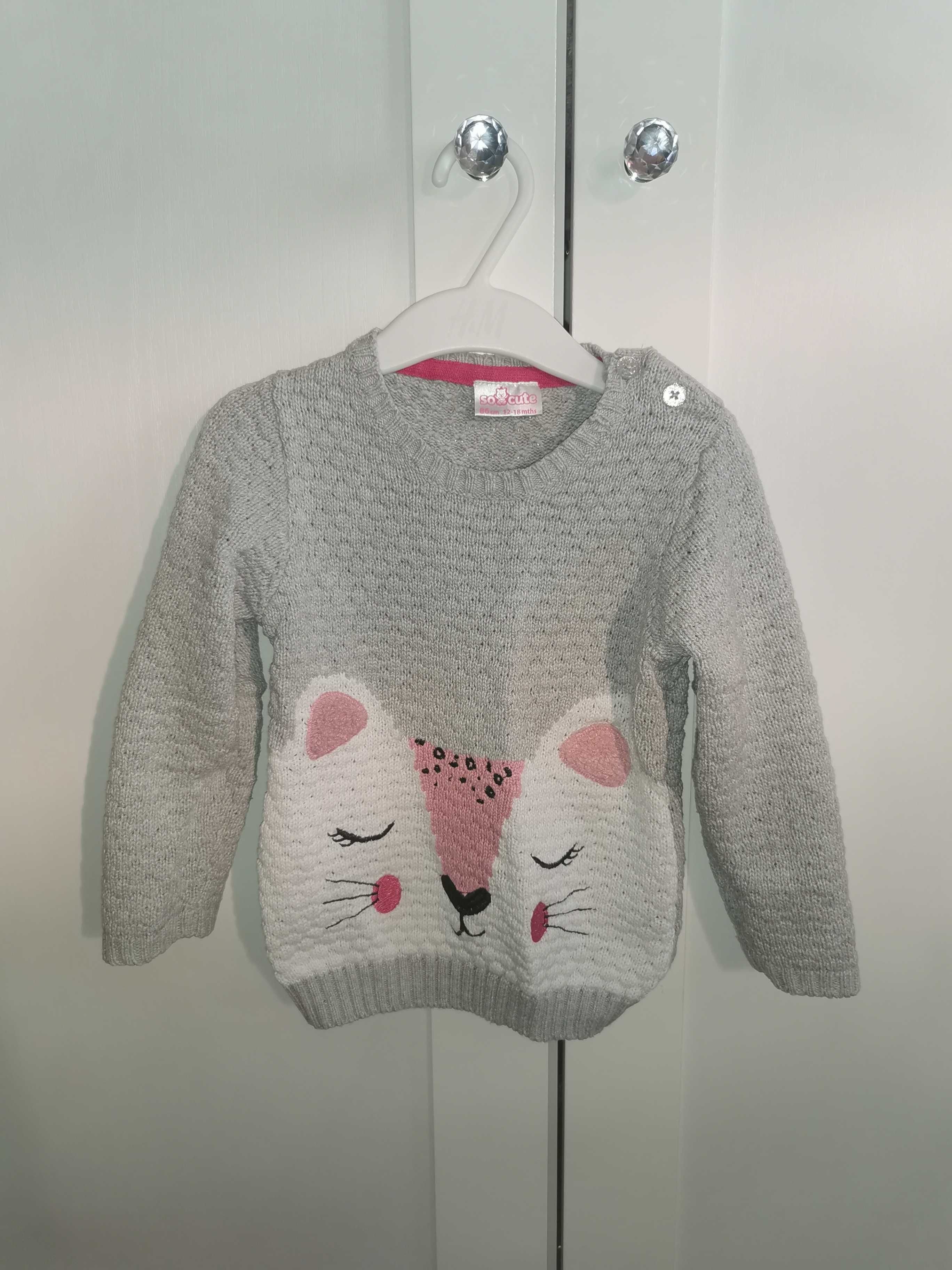 Sweter dla dziewczynki szary kotek 86