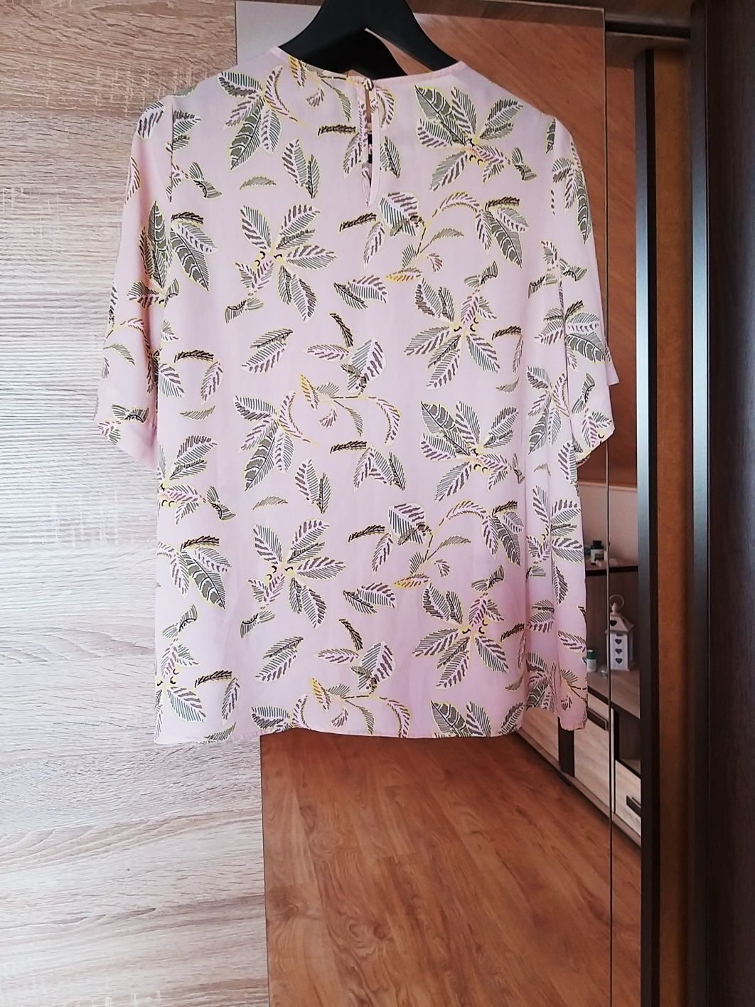 Zwiewna bluzka M&S 44 XXL rożowa róż palmy boho etno koszulka rękaw