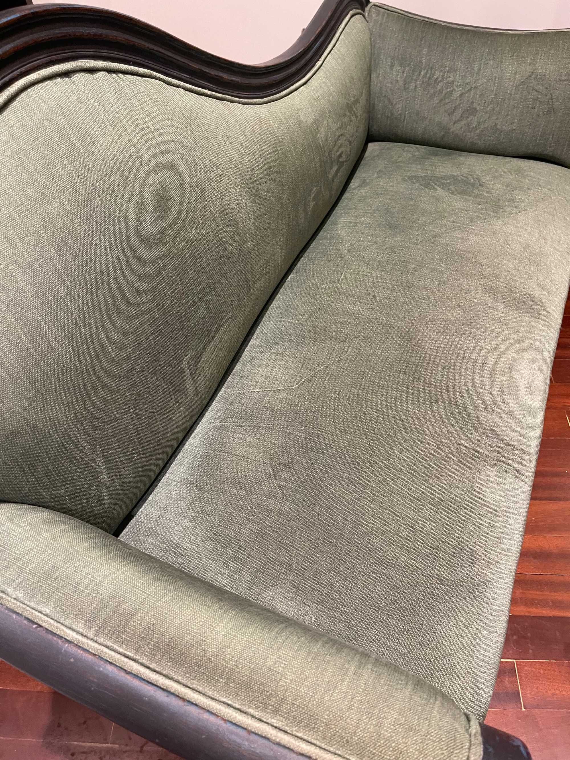Canapé em estilo vintage estofado a veludo verde em ótimo estado