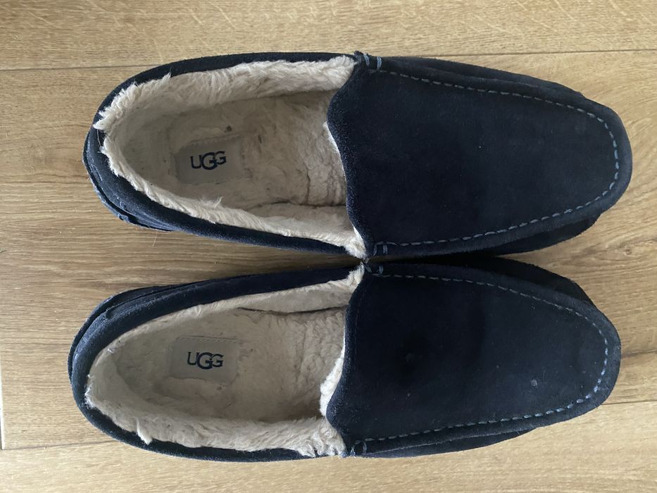 Ugg męskie buty mokasyny wkładka 29 cm wełna skóra zamszowa granatowe