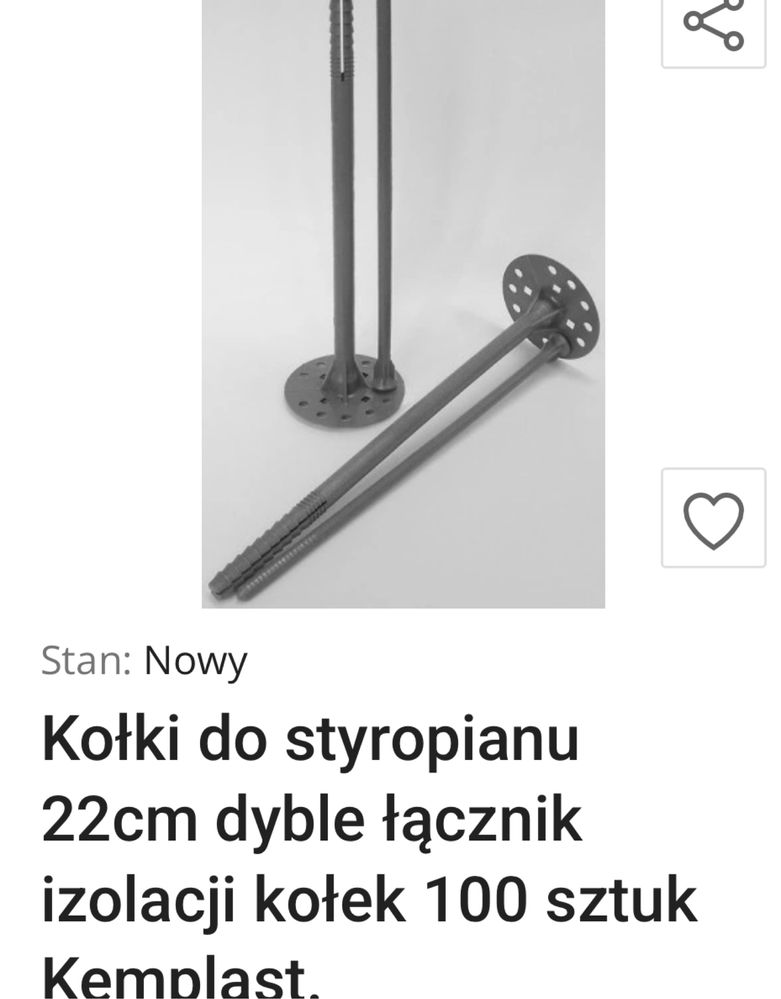 Kolki do styropianu Kemplast 10x22 szare