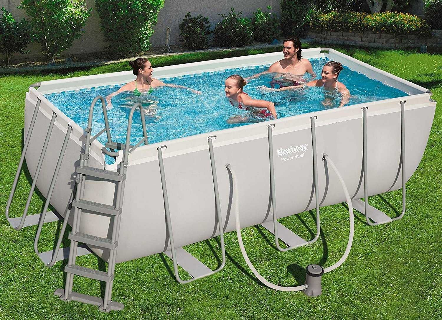 Bestway Piscina Retangular com 412x201x122, Bomba, Escada e Filtro