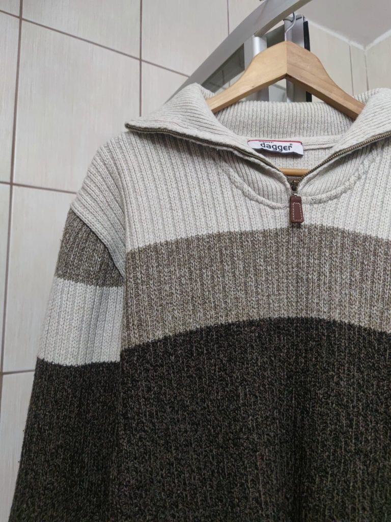 Sweter klasyczny XL męski sweterek old money dagger brązowy kremowy ja