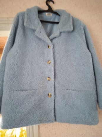 Шуба курточка Тедди, голубой цвет плюс подарок джинсы черные