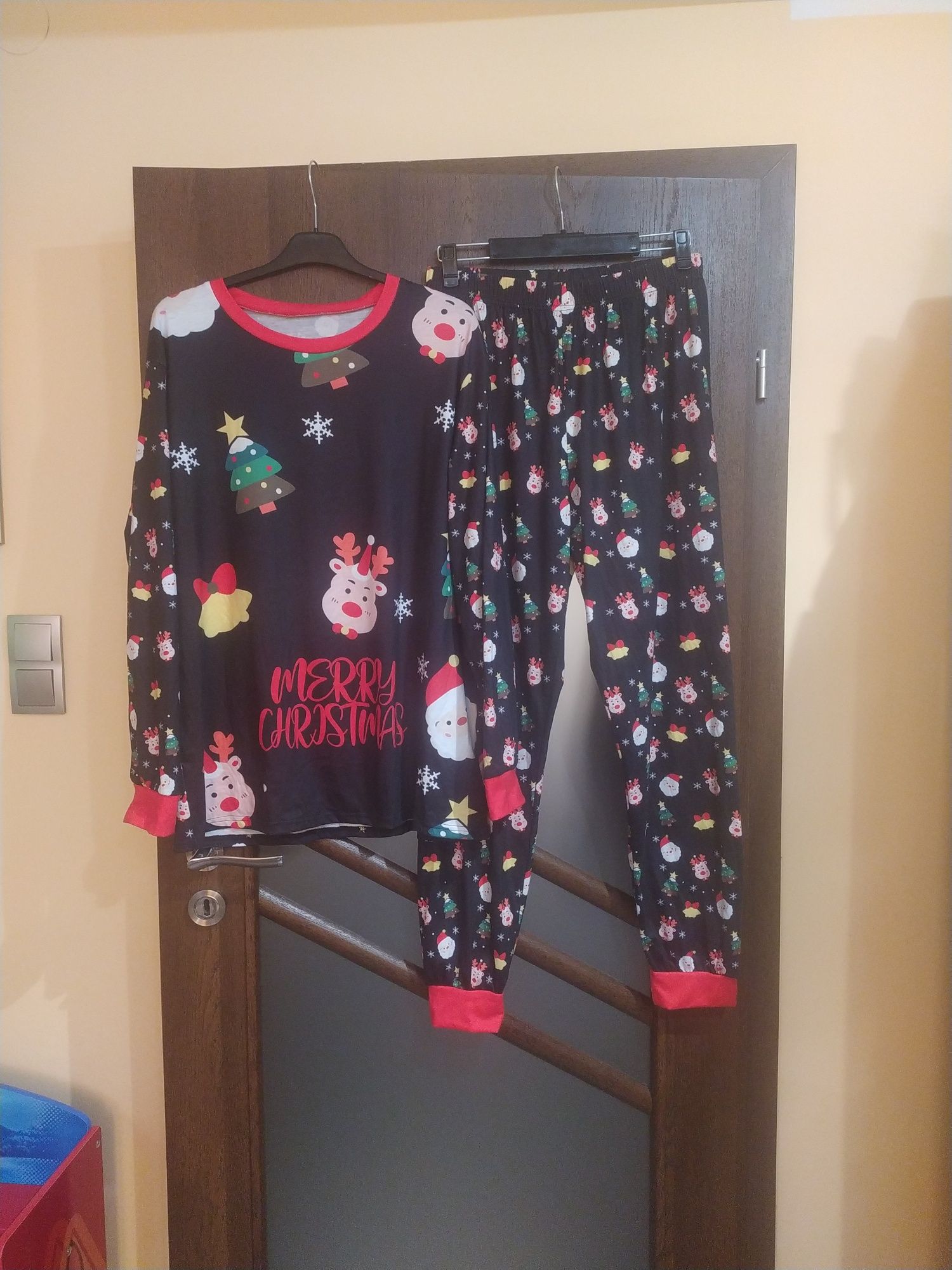 Piżama komplet spodnie bluza świąteczna jedwabna 40 L