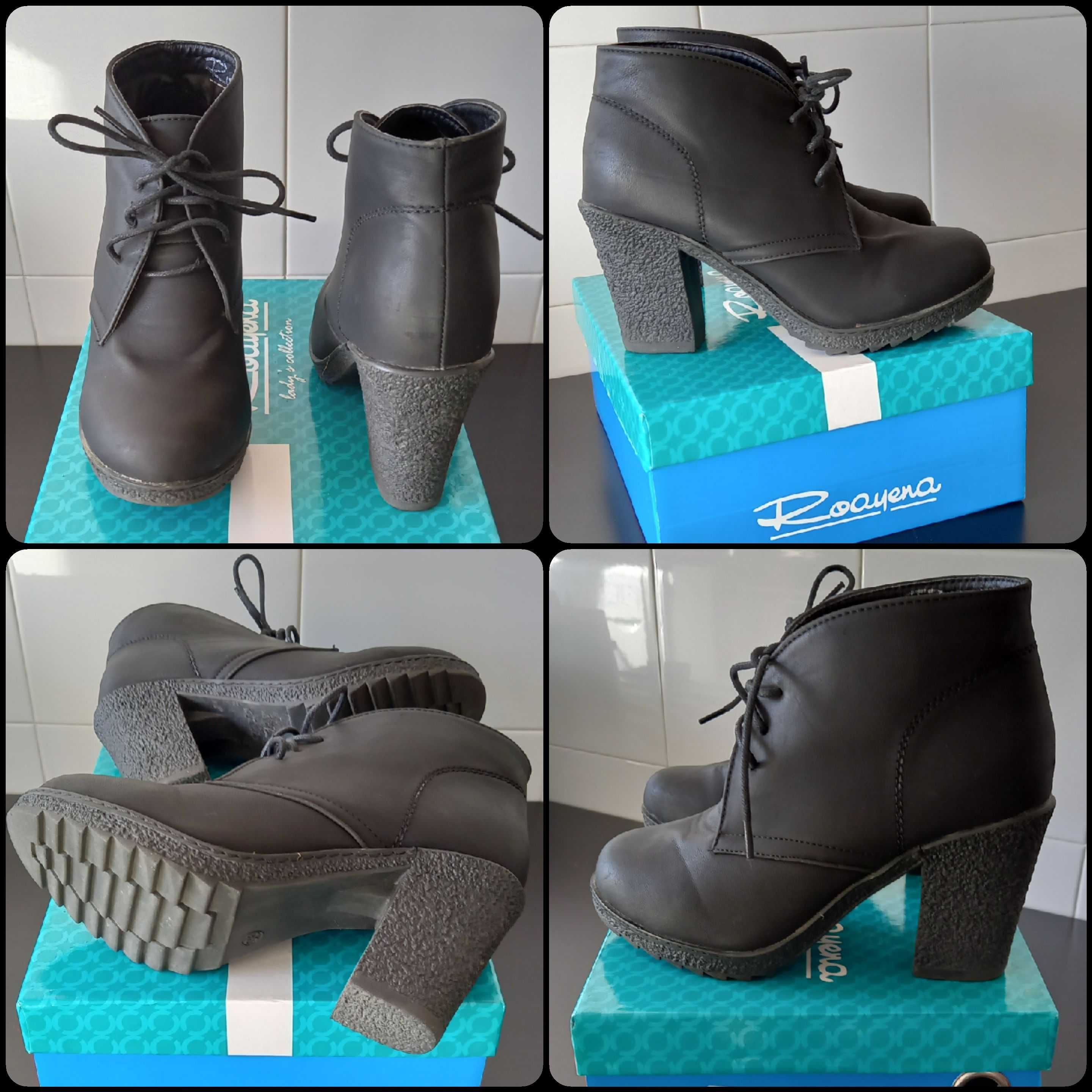 Botins Pretos com Salto e Atacadores / Botas Pretas - N°36 -Como Novos