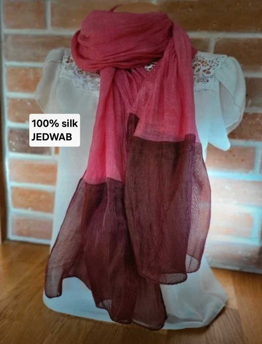Jedwabny szalik szal jedwab 100% różowy burgundowy premium jakość