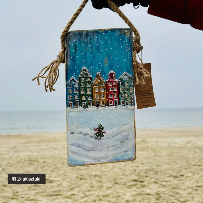 Driftwood | zimowy 'GDAŃSK' malowany na morskiej desce | LUKI SZTUKI