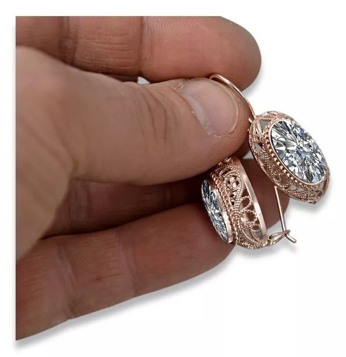 Kolczyki z różowego czerwonego 14k złota 585 cyrkoniami vec023 Poznań