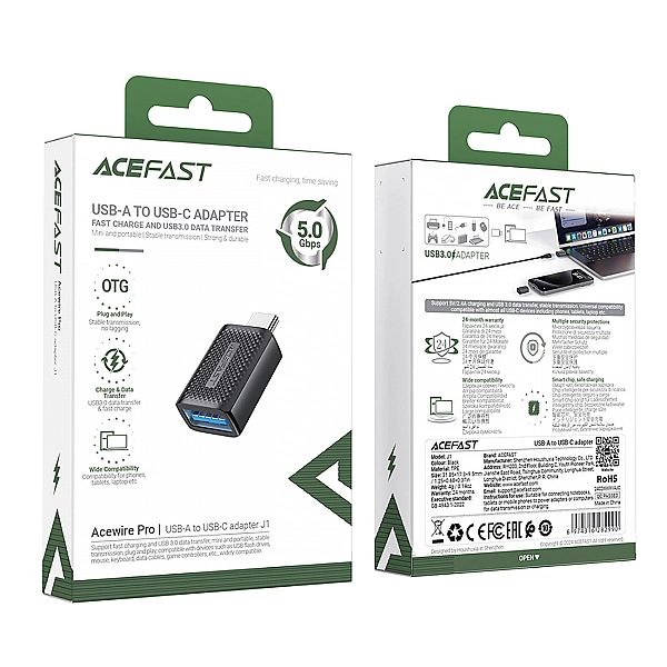 Adapter Acefast J1 USB-A 3.0 (żeński) do USB-C 3.0 (męski) 5Gb/s - cza
